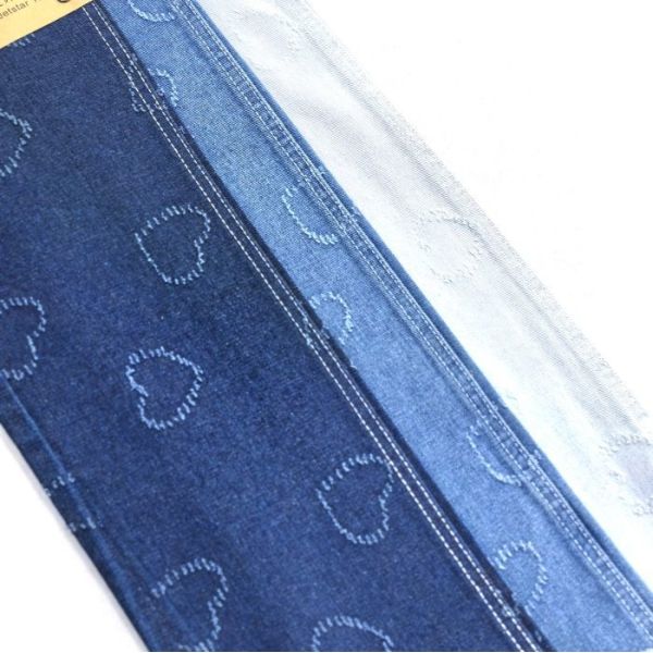 Heart Printed Jacquard Denim Fabric Non Elastic Denim For Unique Jeans Clothing