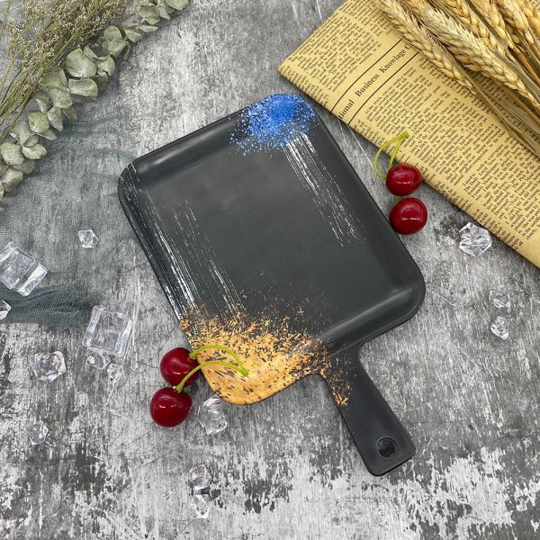 Quality 9.5 Inch Retangular black melamine plates With Unbreakable Handle for sale
