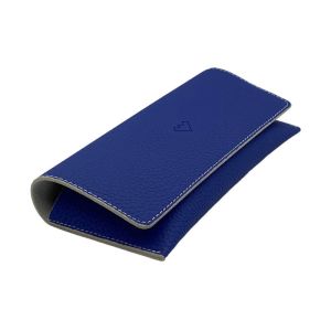 Blue Paint Edge Big Frame Handmade Leather Glasses Case With Magnetic Closure