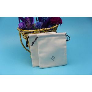Small Plain Cotton Drawstring Bags , Rope Handle White Cotton Drawstring Pouch