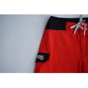 Classic Mid Length Red Men Board Shorts With Side Pocket Flat Waistband