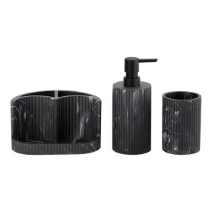 Wholesale Black Marble Print Polyresin Bathroom Accessories Set Ribbed Vertical Fringe Soap Dispenser Tumbler Accessories Tray from china suppliers