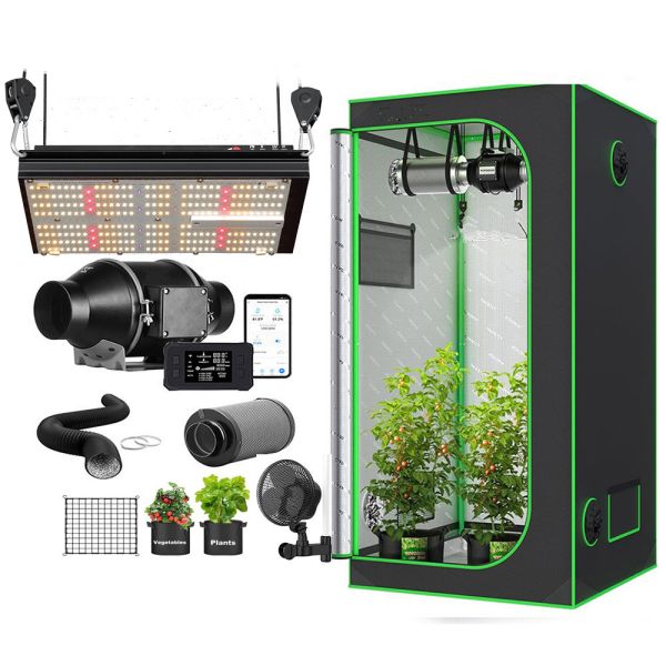 BAVAGREEN Growbox Complete Set 80x80cm 1680D Grow Tent with Dimmable LED Lamp