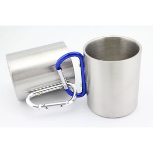 China Stainless Steel Portable Travel Water Tea Coffee Mug with D-Ring Carabiner Hook as Handle for Outdoor Sports Camping on sale