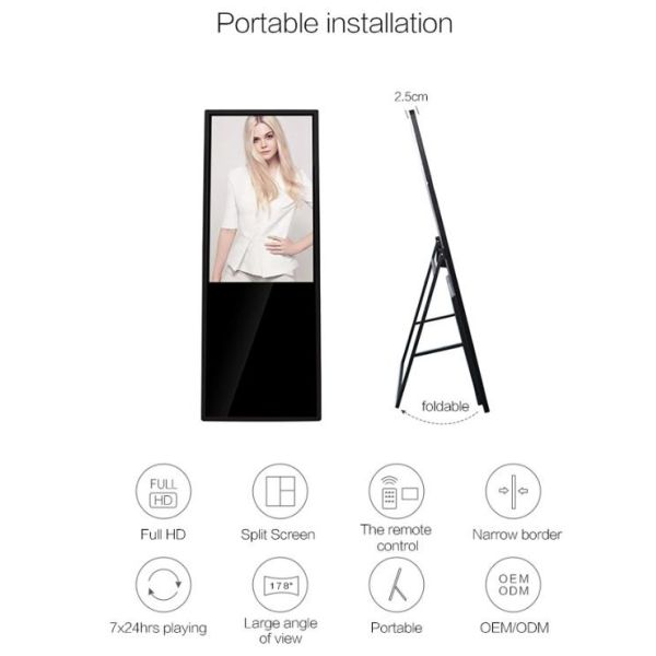 Free Standing, Indoor Portable Installation, 43/49/55/65 Inch Lcd Display for Advertising