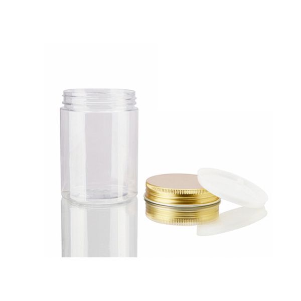 Wide Mouth Clear Plastic 250g Face Cream Jars With Gold Aluminum Lid