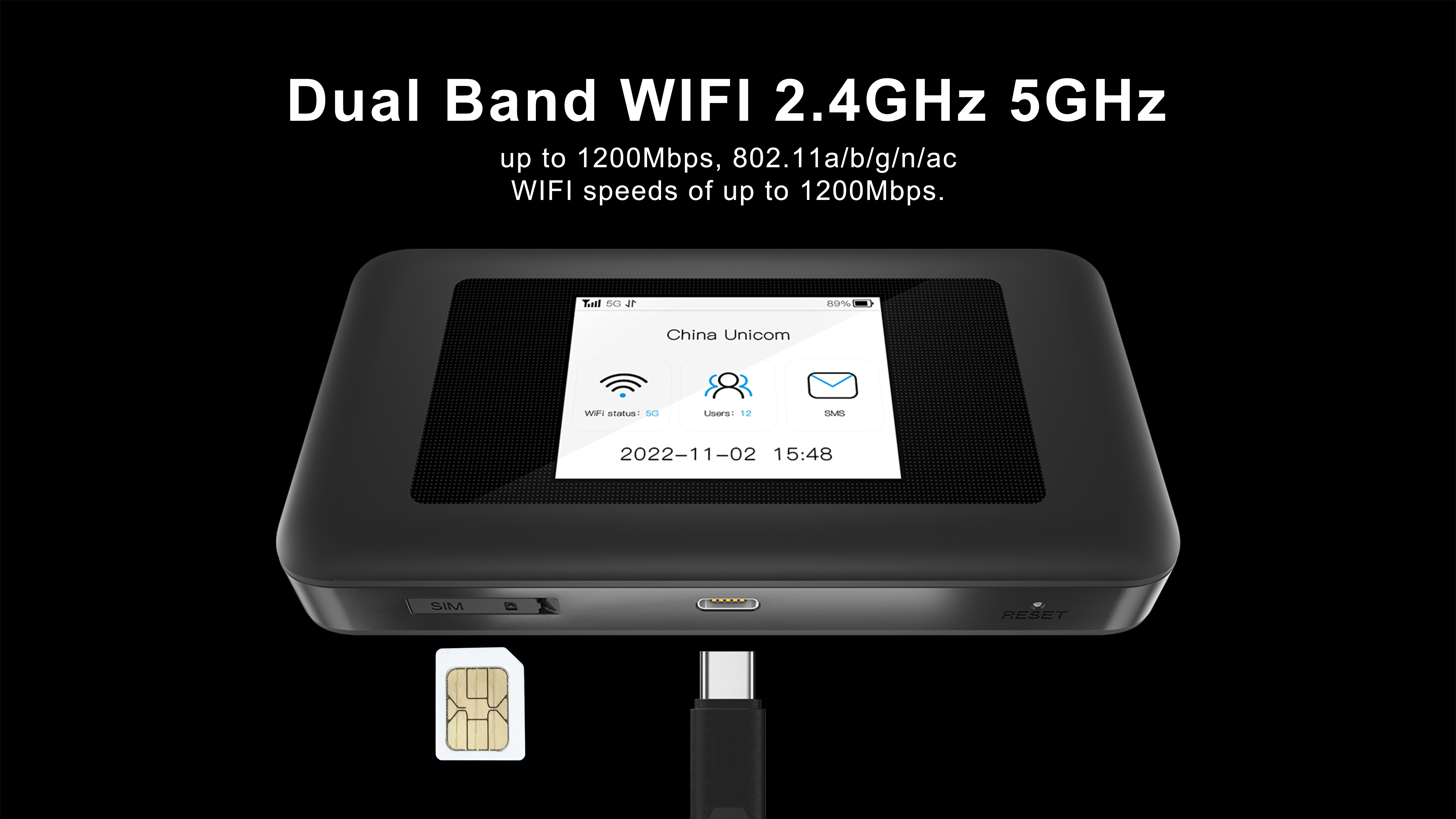 5G WiFi Router with 5000mAh Battery 1200Mbps Speed and 16 User Support Pocket WiFi Router