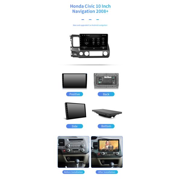 8-Core For Honda Civic 2008+ Carplay Wifi Hd Video Plays Bluetooth Car Navigation