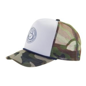 China Camouflage Printing Pattern Brim And Mesh Trucker Caps With White Front Panel on sale