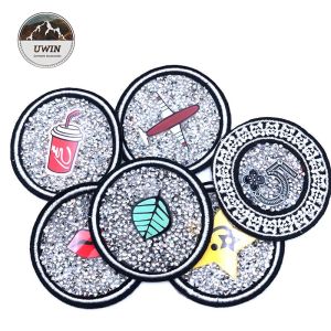 Multi Color Custom Made Embroidered Patches With Quicksand Rhinestone