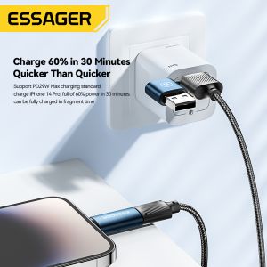 ESSAGER ES-X49 65W Usb to Type C Lightning 4 in 1 Charger Data Cable for Phone