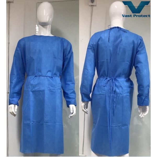 Quality Knitted Fabric Cuff SMS Isolation Gown Tear Resistant and Hydroponic En13795-2-2019 Certified for sale