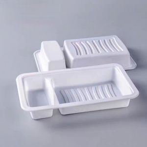 Leak Proof Disposable White PP Thickened 2 Cavity Plastic Salmon And Seafood