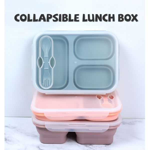 Practical 1000ml Lunch Box with 3 Compartments Eco-Friendly Silicone Material