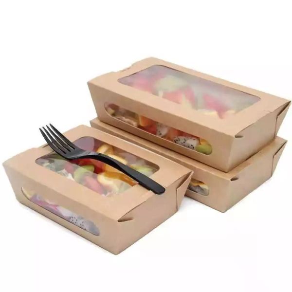 One Time Ice Cream Flexo Offset Kraft Paper Bowls Disposable kraft Paper Salad Fruit Takeaway Lunch Packaging Box