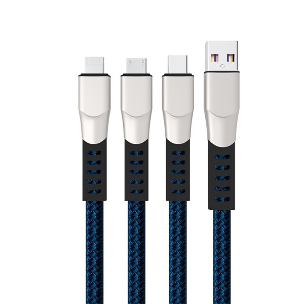 Zinc Alloy One To Three 3A Fast Charging Cable USB 2.0 Type C Android