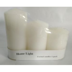 China 3pk white pillar candle packed into paper tray,then whole set be shrinked on sale