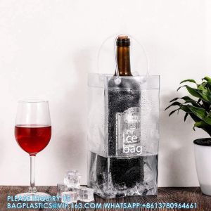 sustainable recyclable Ice Wine Bag With Handle Clear Wine Pouch Cooler For