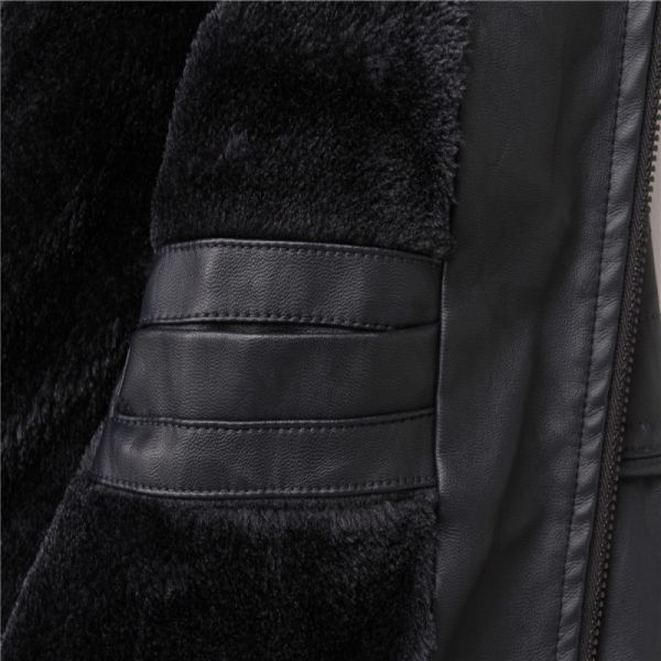 Men'S High Quality PU Coats Hooded Jacket Plush Fur Coat keep warm Windbreak