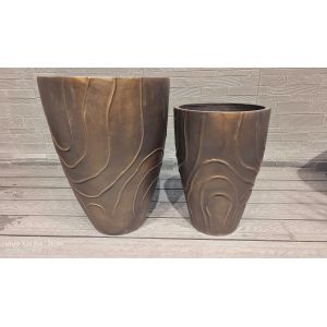 Bronze - Brown Irregular Flowing Wave Round Fiber Clay Planter