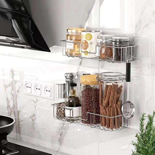 No Drilling Adhesive Rustproof Stainless Steel Shower Organizer for Bathroom