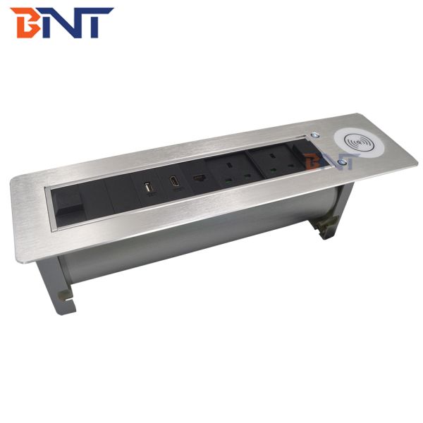 Recessed conference motorized rotating table top socket with built in desk wireless charger