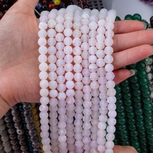 White Weathered Agate Loose Bead Strands Semi Precious Stone Matt Frosted