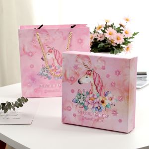 Unicorn Design Paper Cookie Boxes Biodegradable Material With Customized