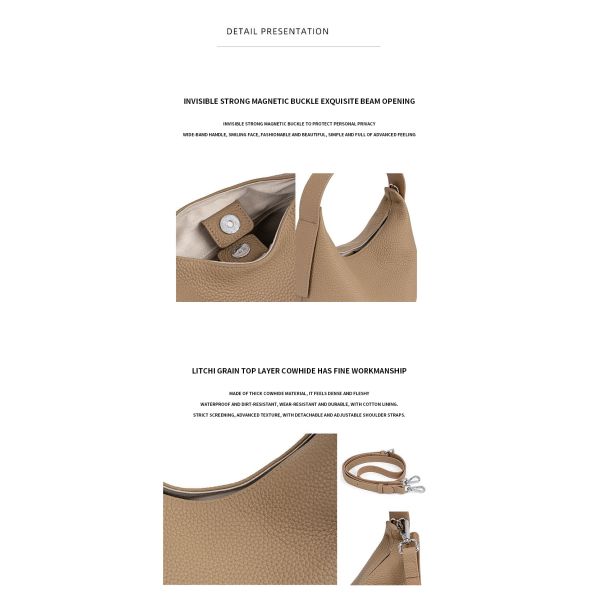 All Seasons Genuine Leather Large Lady Messenger Bag Lichee Pattern Soft Shoulder Bag
