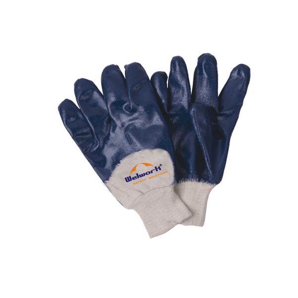 Water Resistant 3/4 Blue Nitrile Coated Work Gloves for Heavy Duty Tasks N5102-J