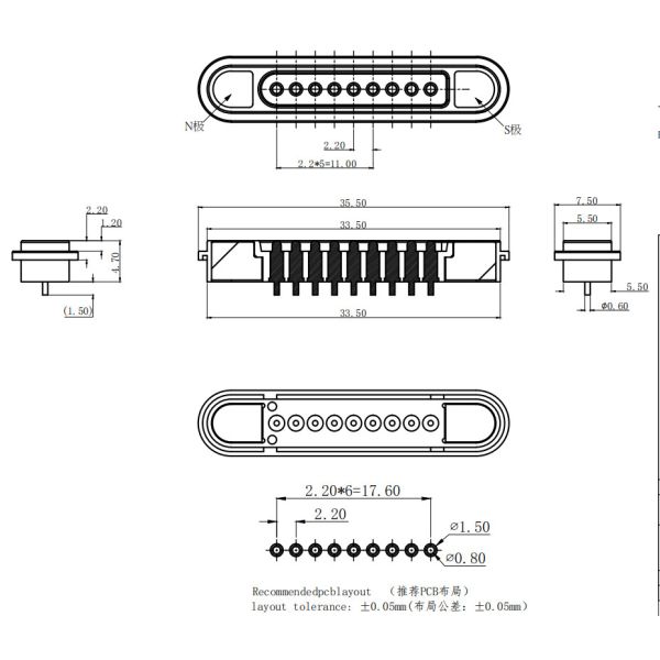 600G Magnetic Force 9pin Pogo Pin Magnetic Connector For Solar Simulator