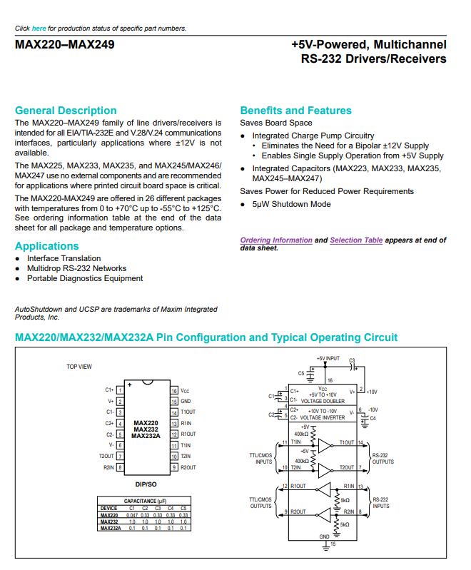 MAX232MJE/883B 2/2 Electronic IC Chips Transceiver RS232 16-CDIP