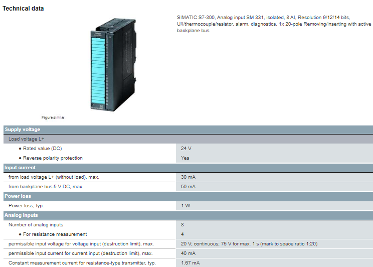 6ES7331-1KF02-0AB0 Electronic Equipment Siemens SIMATIC S7-300 SM 331 Analog Input Module