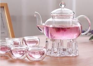 China Safe borosilicate Glass Tea Infuser Set Tea Warmer / Double Wall Teacups on sale