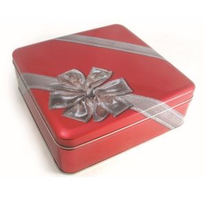 Printing Ribbon Flower Pattern Square Tin Box Cans / Sweety Cookie Matel Tin