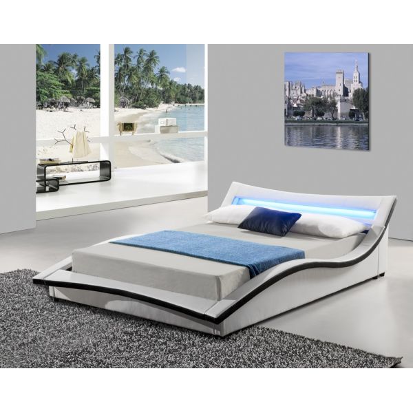 Italian Design Gas Lift Storage Bed Curve Shape Faux Leather PU With LED
