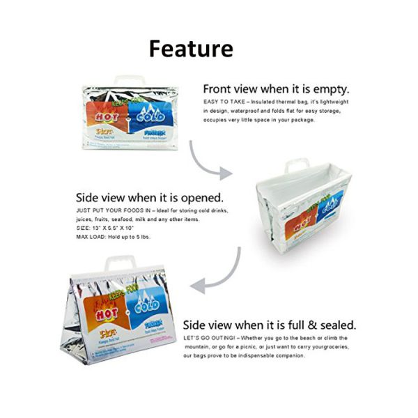 Steak / Vegetable Hot Cold Insulated Bags Folding Leakproof