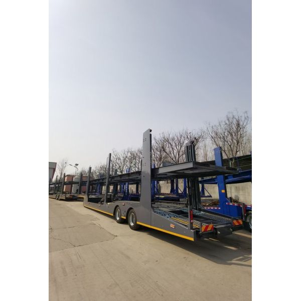 Quality Fully Enclosed Russia Hydraulic Lifting 2/3 Axle Car Transport Trailer with Triangle Tire for sale