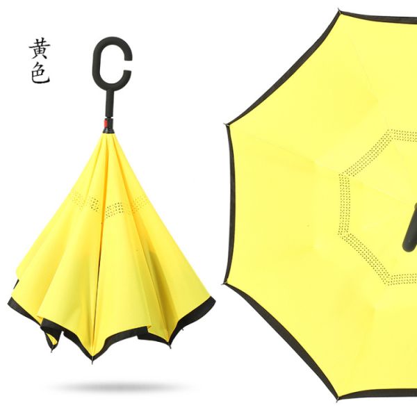 Windproof Double Layer Reverse Umbrella Foldable Reversible Automatic C-Standing Umbrella