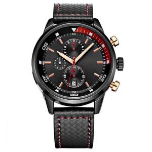 Men Sport Chronograph Alloy Quartz Wrist Watch Genuine Leather Analog Digital