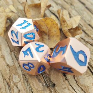 Blue Dice Polyhedral Customization RPG Dice Set OEM Sharp Edged RPG Dice Zinc Gold