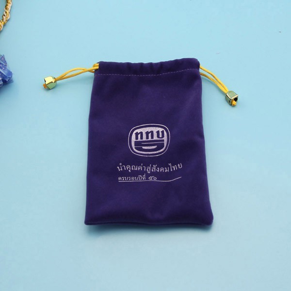 White Velvet Small Drawstring Pouch , Power Jewelry Pouches With Logo