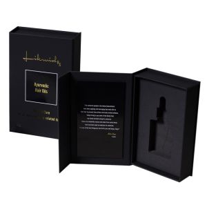 Custom Printing Eco Friendly Black Hair Oil Packaging Magnet Rigid Paper Box