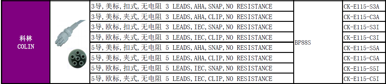 Snap Colin BP88S 5 Lead Ecg Cable Insulated Type Ecg Lead Cable