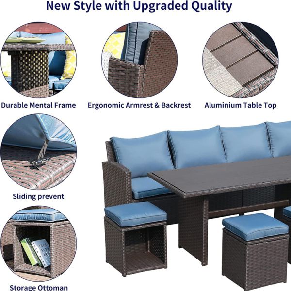 Outdoor Sofa Patio Garden Balcony Pool Beach Woven PE Wicker Rattan Lounge Modular Sofa Set