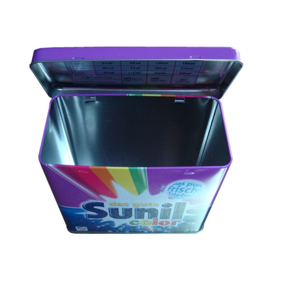 Sunil Washing Powder Metal Tin Container Box / Lid With Hinger , Silver Inside