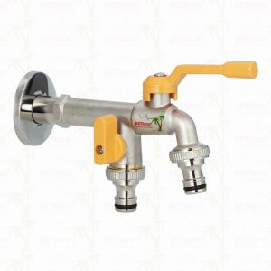 Long Spoute Heavy-duty Brass Double Outlet Tap Extended Body Faucets Brass