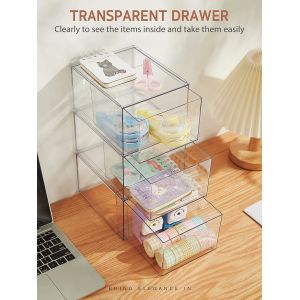 Stackable Makeup Organizer Drawers, 4.4'' Tall Acrylic Bathroom Storage Drawer,