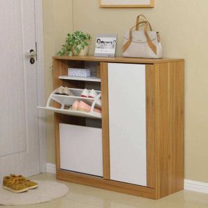 Simple style Wood grain Particle Board Shoe cabinet with many racks for choose