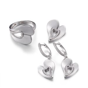 Telesthesia Sterling Silver Double Heart Necklace Cubic Zirconia